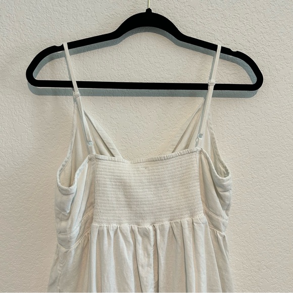 Old Navy Tie Front Dress Large White Fit & Flare Smocked Linen-Blend Mini Smock - Picture 8 of 11